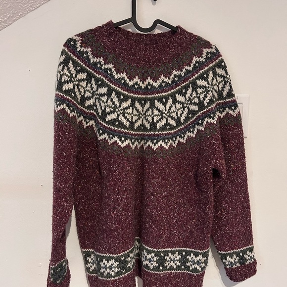 Men's Maroon Fair Isle Crewneck Sweater - Picture 1 of 2